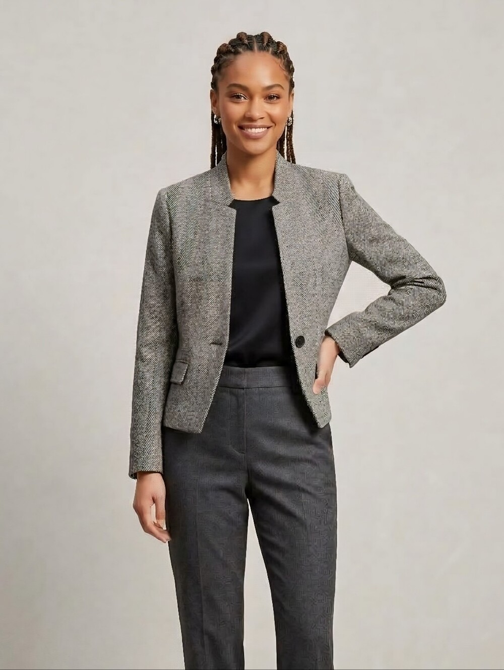 Banana Republic Women's Black & White Herringbone Fitted Blazer Jacket - Size 4